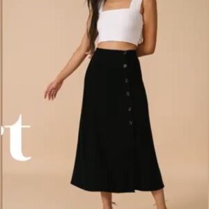 Black Button Midi Skirt